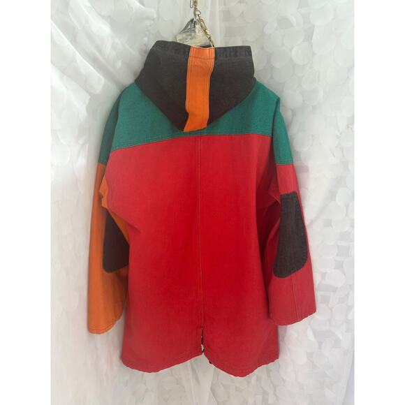 VTG 90's LONG Canvas COLOR BLOCK Duffel Coat Hip Hop Hooded COLORFUL Heavy - Picture 8 of 14